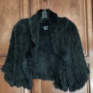 Rebecca Elliot Black Rabbit Fur Cropped Coat